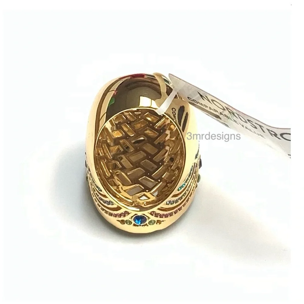 NWT KURT GEIGER LONDON Oval-Cut Gold Tone Turquoise CZ Crystal X-Large Ring - Picture 6 of 12